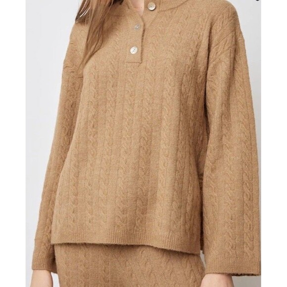 Rails Luma Wool Blend Brown Cable Knit Quarter Button Sweater Dropped Sleeve Med - Picture 8 of 9